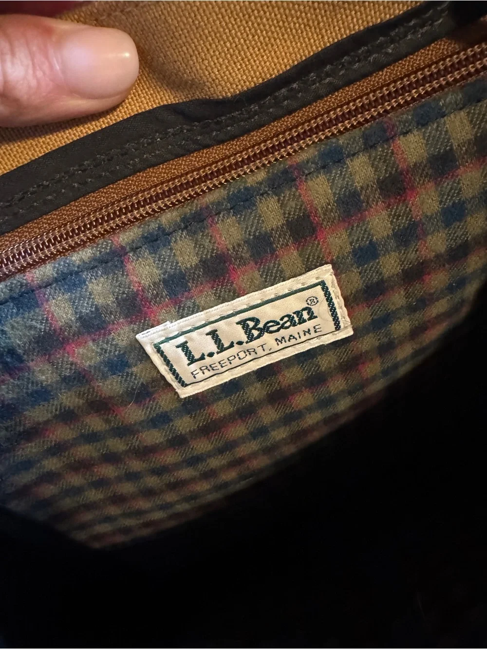 Vintage LL Bean Leather-Trim Tan Canvas Backpack